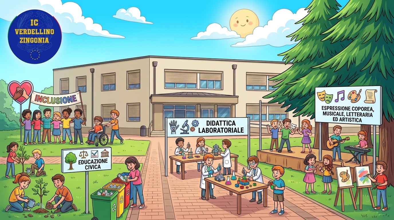 Immagine iconica della scuola e delle macroaree dei progetti
